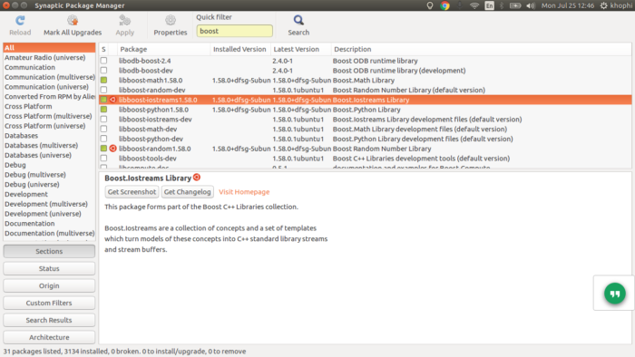 Synaptic Package Manager in use