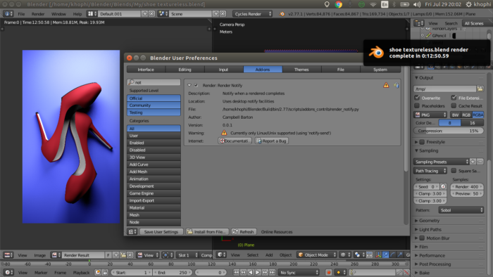 Blender 3D notification