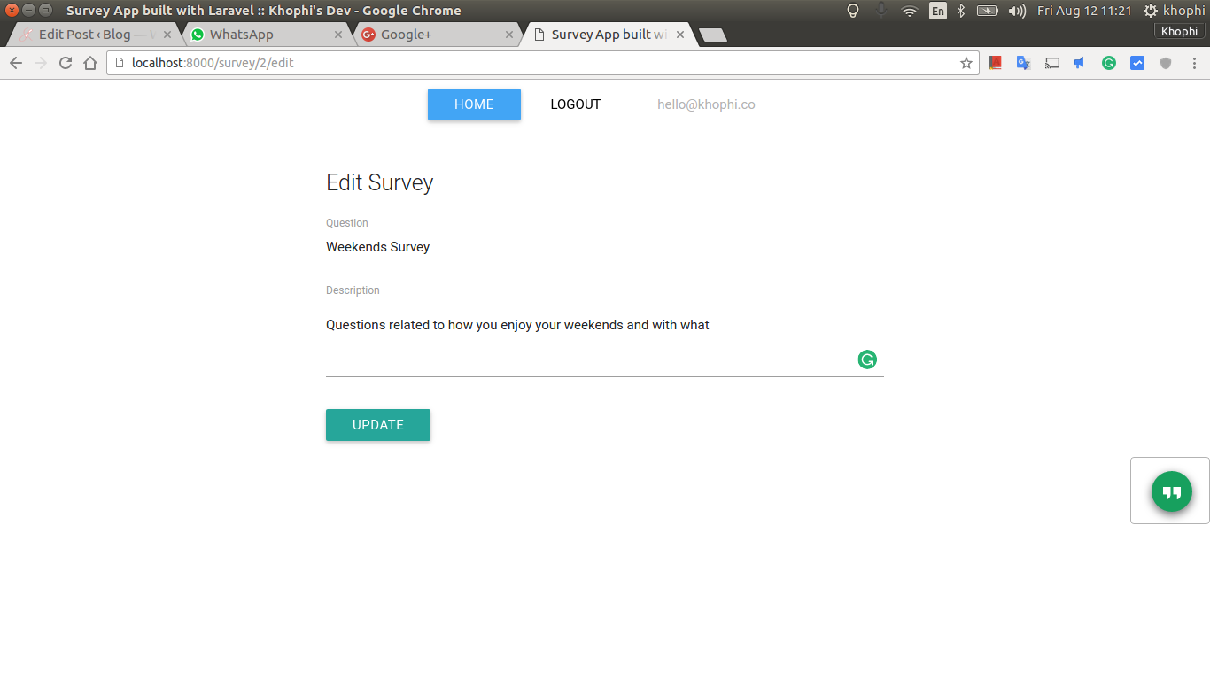 Survey App in Laravel Screenshot