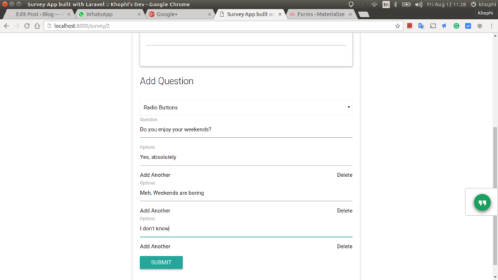 Survey App in Laravel Screenshot