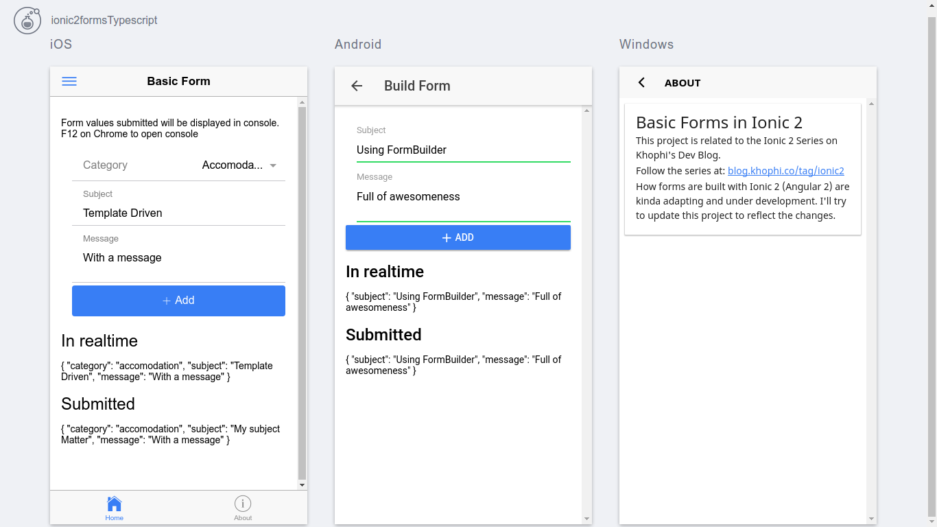 Ionic 2 Forms with working example