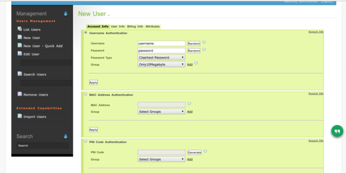 Create User Daloradius