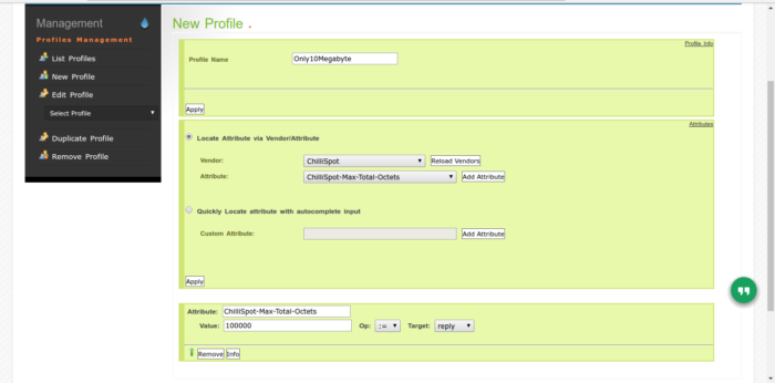 Create Profile Daloradius