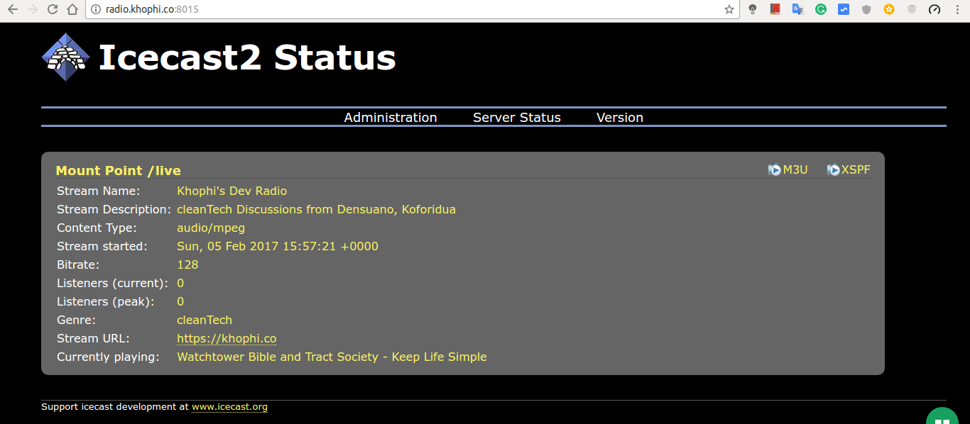 Broadcasting Page on Icecast2